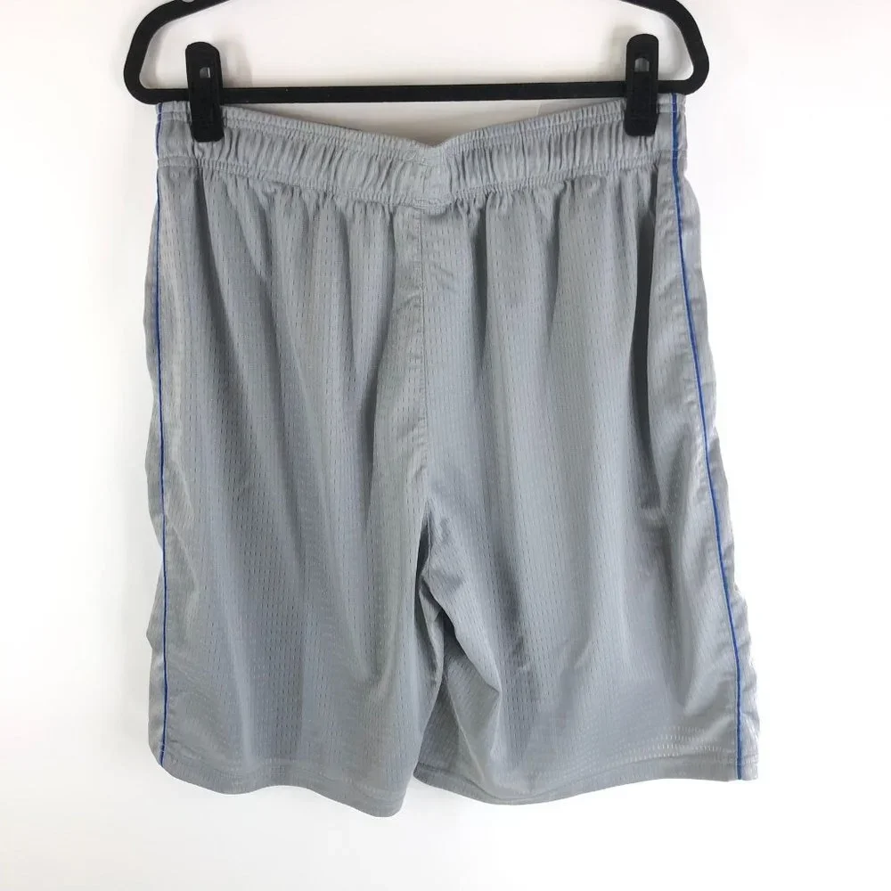 Reebok Mens Basketball Shorts Mesh Blue Stitching Panel Elastic Waist Gray XL